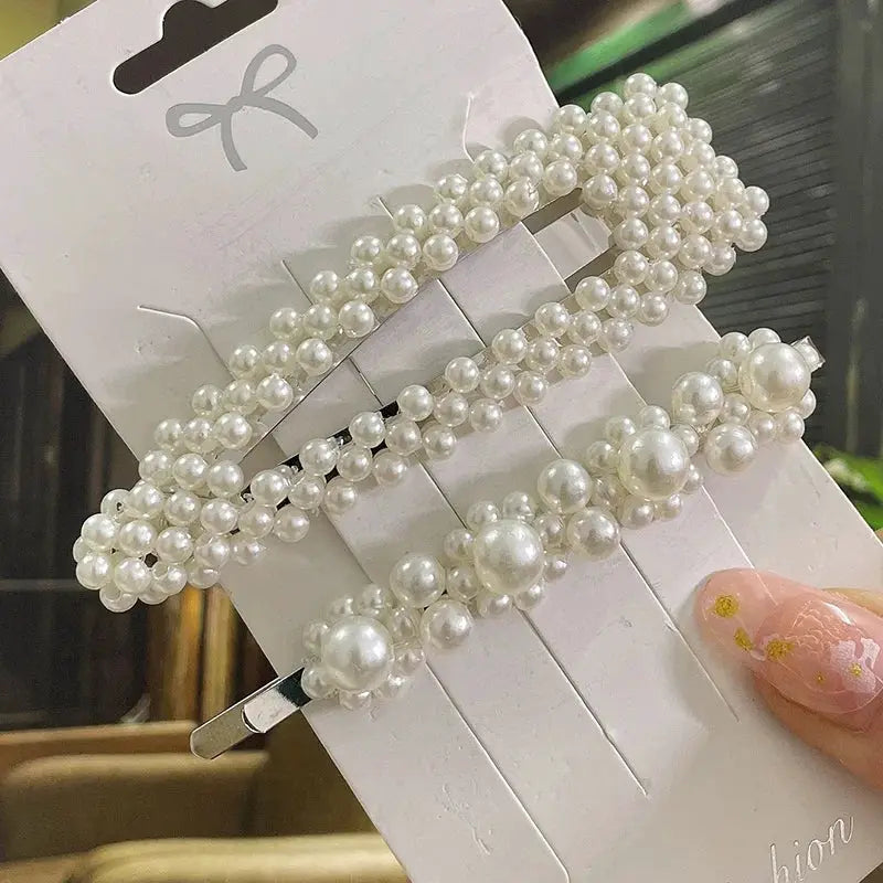 Korean Inspired Luxe Pearl Hair Clips With Geometric Alloy And Plastic Pins For Women Secure Fashion Accessory
