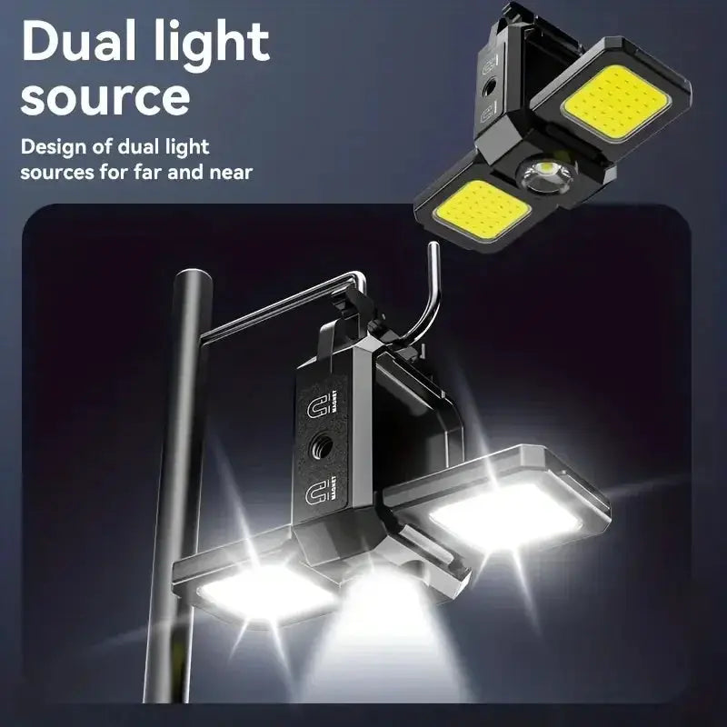 Simples Market mini keychain flashlight with dual COB LED panels, USB rechargeable, and 90° foldable side lights