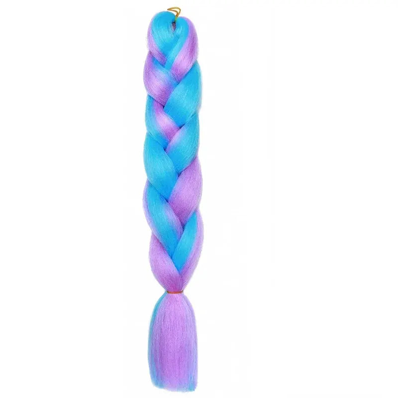 24-inch synthetic yaki braids hair with blue and purple ombre jumbo braid extension