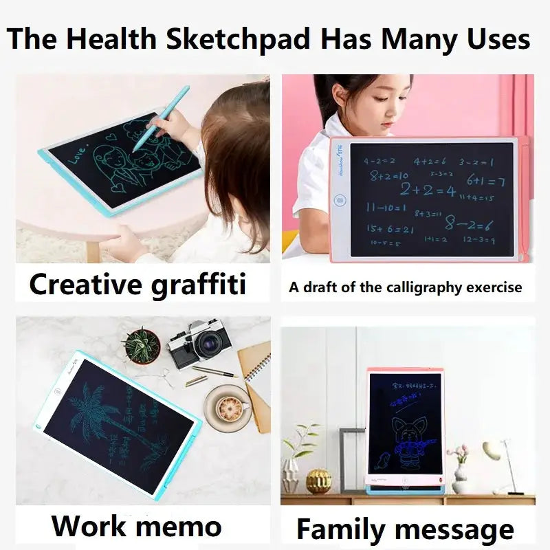 Simples Market LCD drawing tablet for designs; four boards with pink and blue frames.