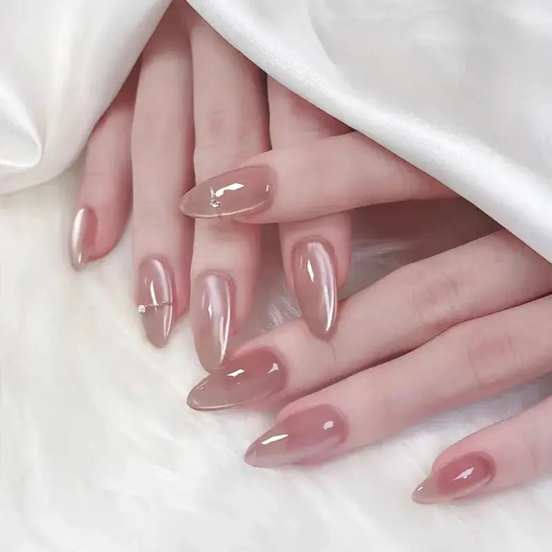 Glamora French Almond False Nails 24 Piece Press On Stiletto Tips With White Edge Design Glue Included For Wearable Glam