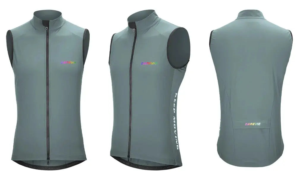 Cycling vest DAREVIE in grey-green; windproof windbreaker with front zipper and back pocket