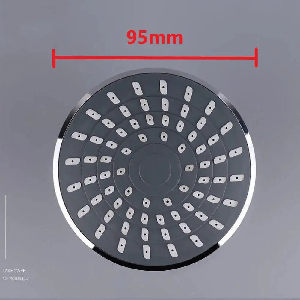 Simples Market adjustable rainfall shower head, wall-mounted, round 95mm diameter with black face and white nozzles