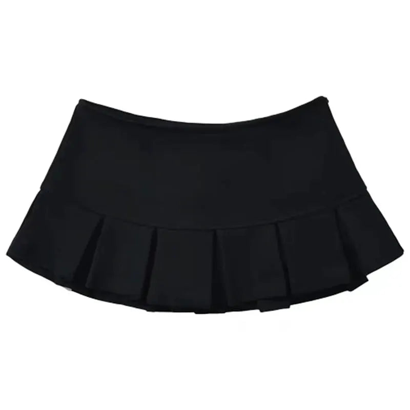 Black pleated mini skirt with built-in shorts, high-waist streetwear for women
