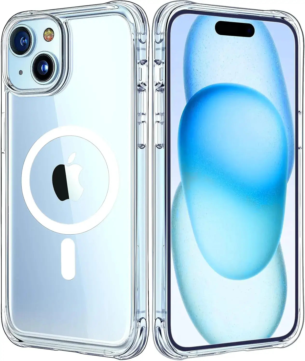 Transparent MagSafe phone case for iPhone 12-17 series; clear shell supports wireless charging.