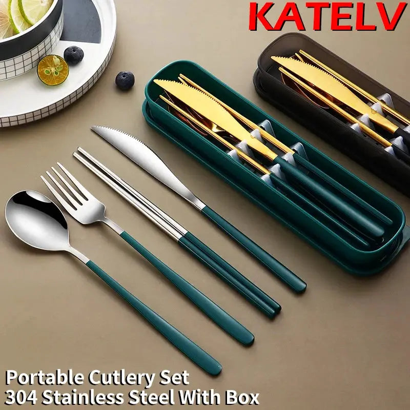 Equi 304 Stainless Steel Tableware Set Durable Rust Resistant Portable Cutlery With Ergonomic Handles And Box
