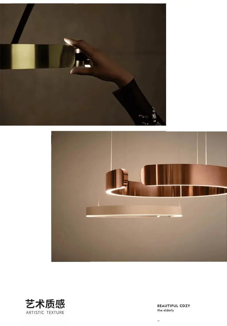 Modern Salon Design Ring Ceiling Chandelier pendant lamp in copper/gold finish with LED lighting by Simples Market