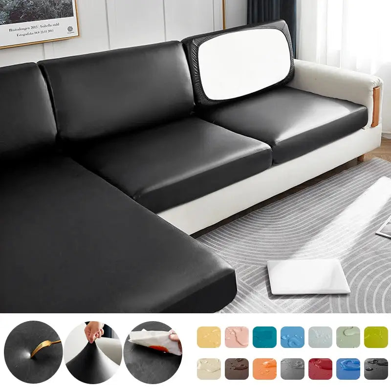 Simples Market PU waterproof corner sofa cover; solid black, elastic stretch slipcover