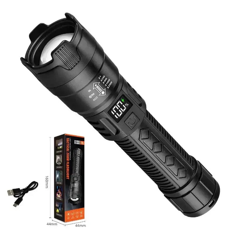 High-power USB LED flashlight by Simples Market, black, 1000LM, waterproof, zoomable outdoor torch with USB cable