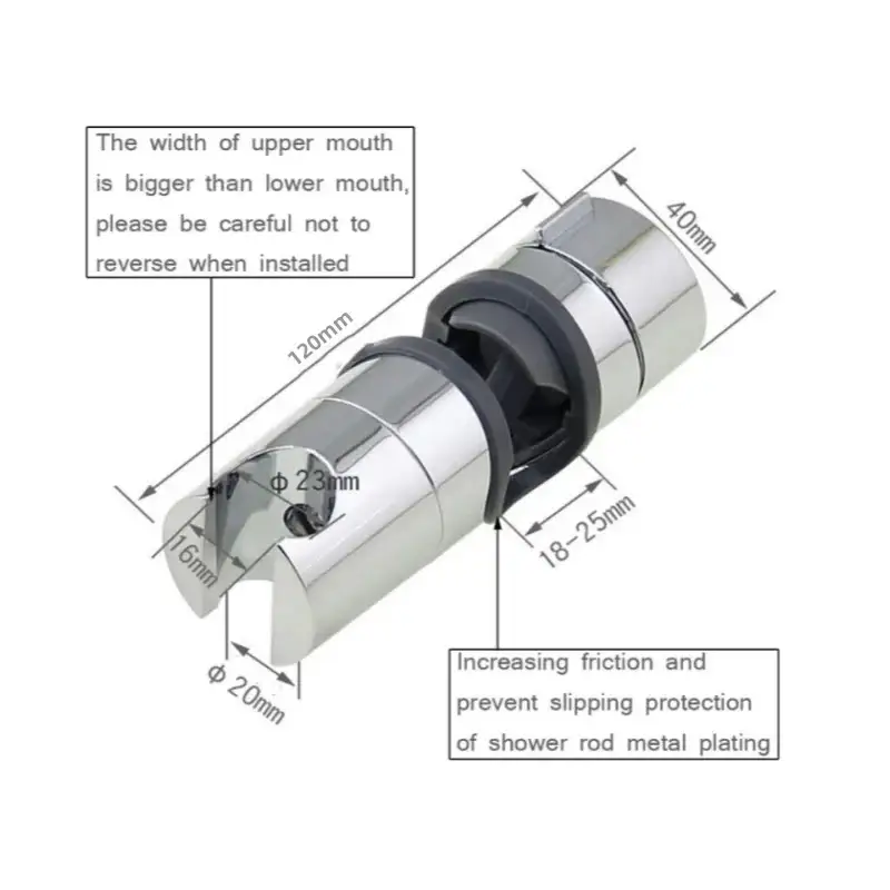 Replacement hand shower bracket in chrome, fits 18-25mm slide bar, 360° rotation sprayer holder.