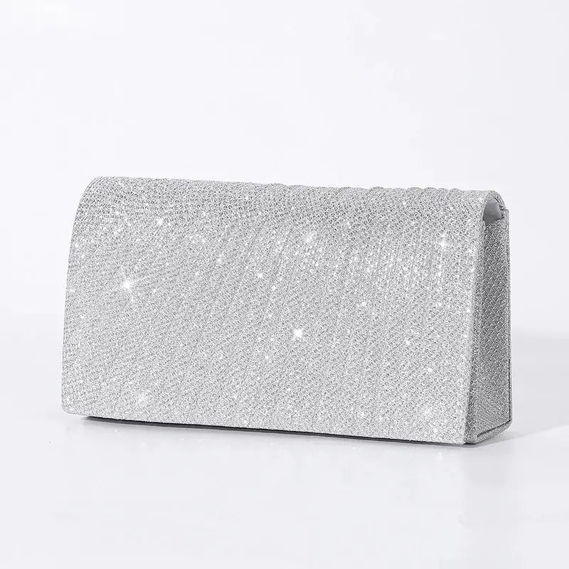 Silver glitter envelope clutch bag for evening events