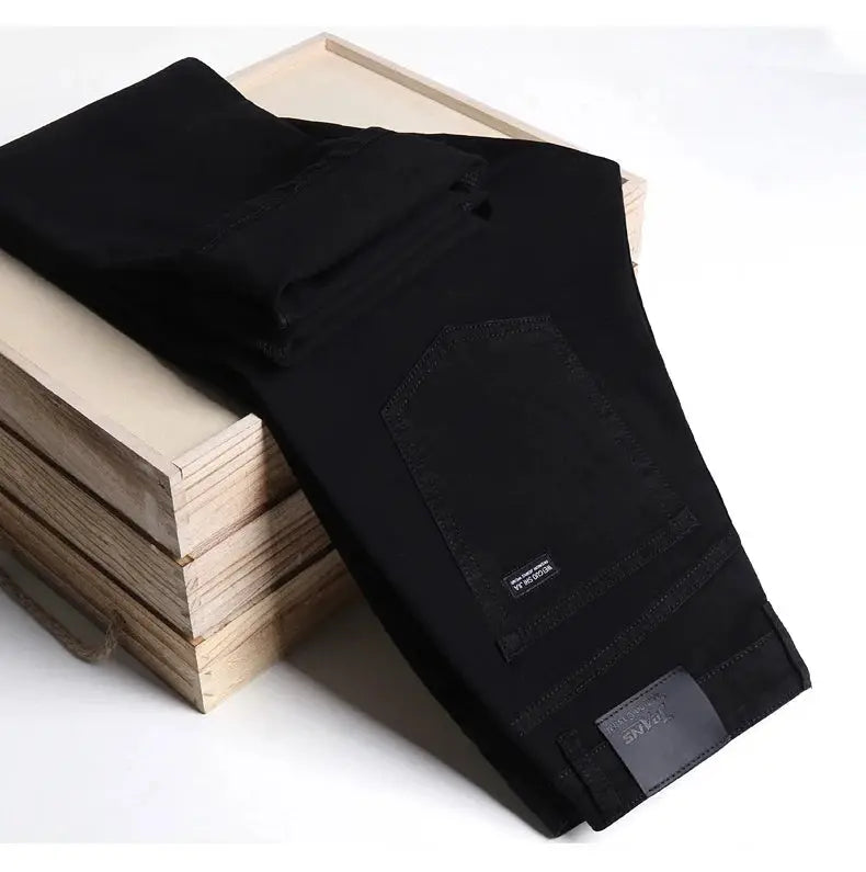 Men's black jeans by Simples Market, slim straight stretch denim with back pocket