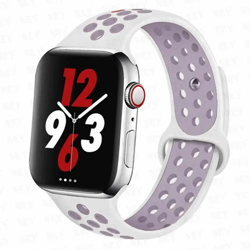 Simples Market silicone Apple Watch band, white strap with lavender perforated holes for 38/40/41/42/44/45/49mm models