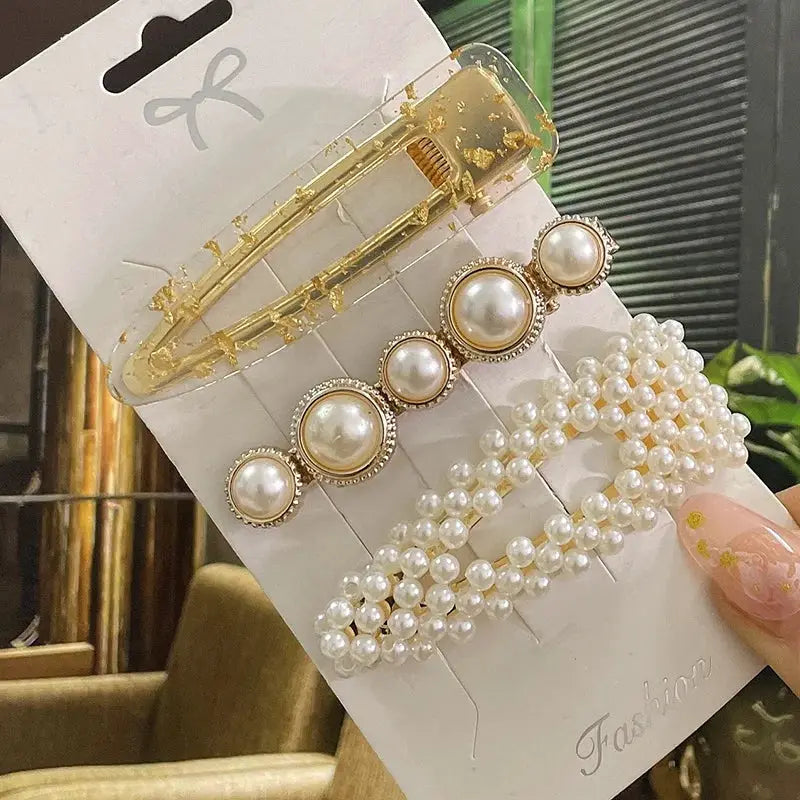 Korean Inspired Luxe Pearl Hair Clips With Geometric Alloy And Plastic Pins For Women Secure Fashion Accessory