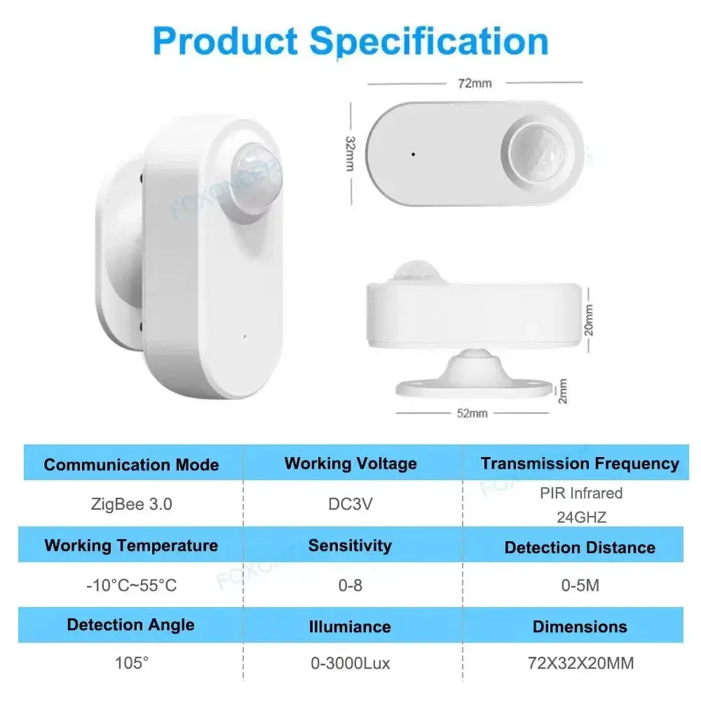 Simples Market Smart Zigbee 3.0 Presence Sensor with mmWave PIR radar and luminance detection, battery powered.