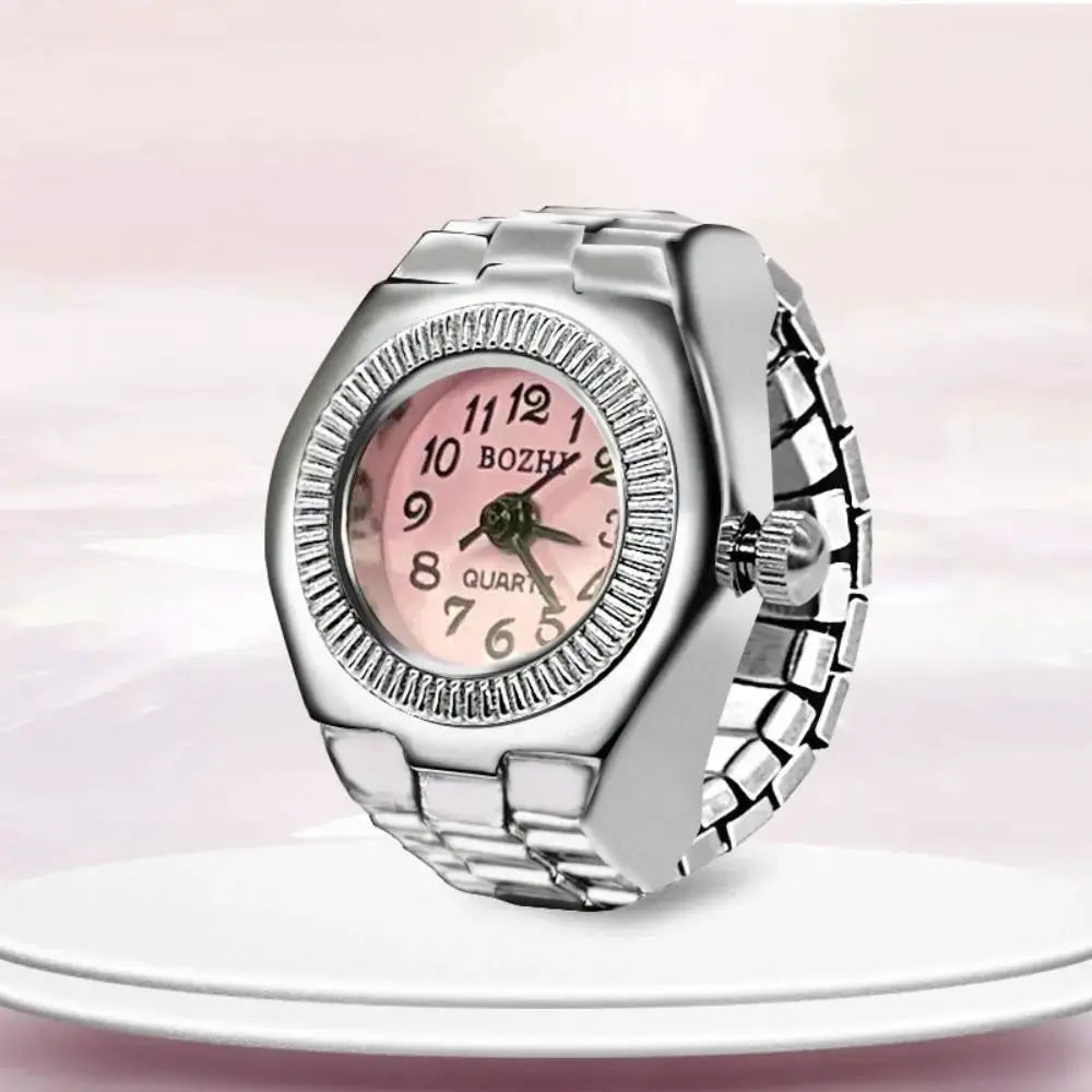 RetroPulse Heart Ring Watch With Adjustable Elastic Strap For Finger Sizes And Vintage Punk Roman Quartz Movement