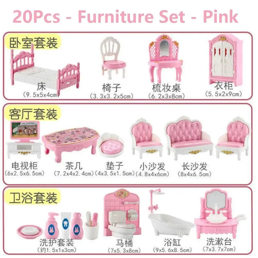 Kawaii Pink 10 Piece Miniature Dollhouse Furniture And Kitchen Accessories Set For Girls And Collectors