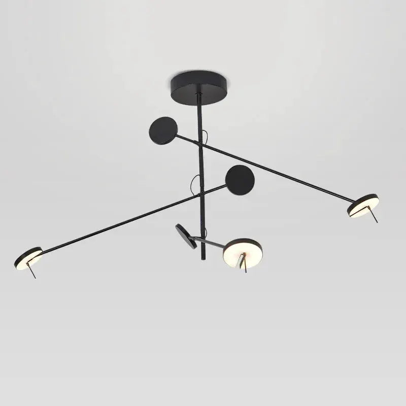 Creative LED Chandelier, black lustre finish, ceiling-mounted with adjustable arms and circular LED light heads