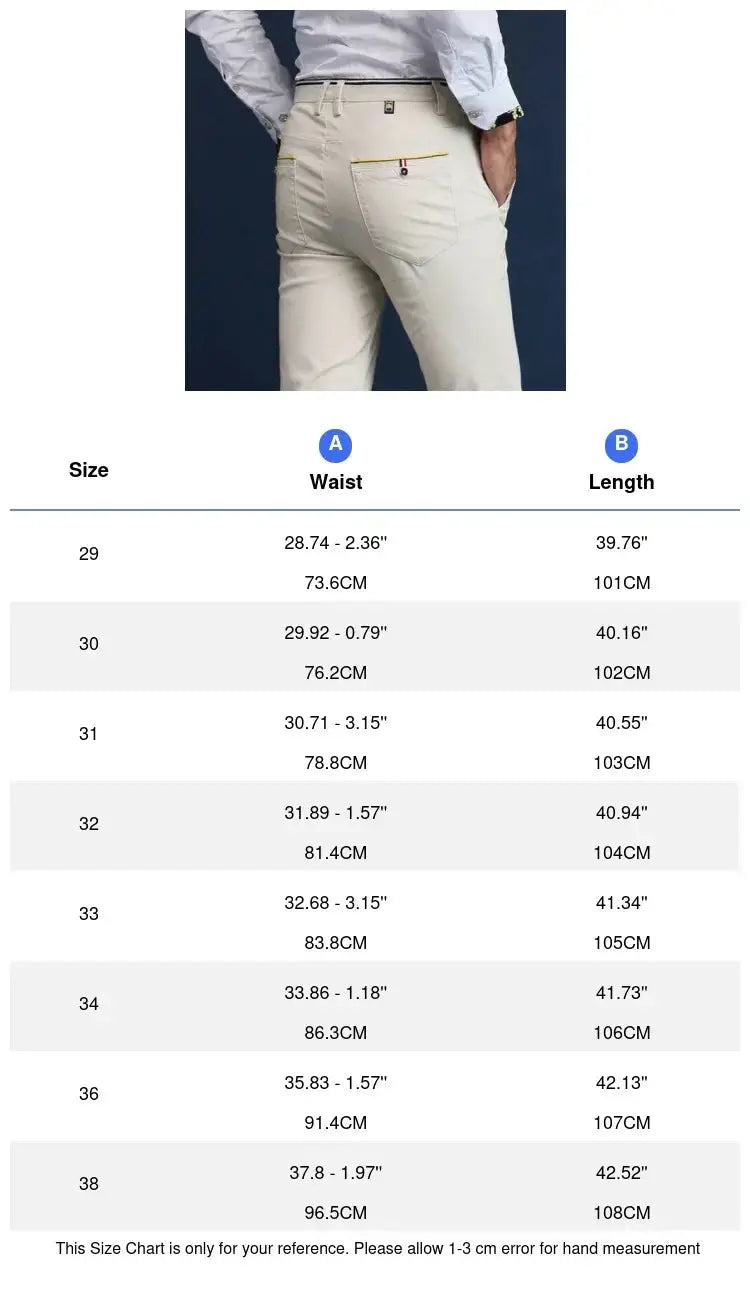 Men's cotton casual trousers by Simples Market in beige, back view with yellow-trim pockets.