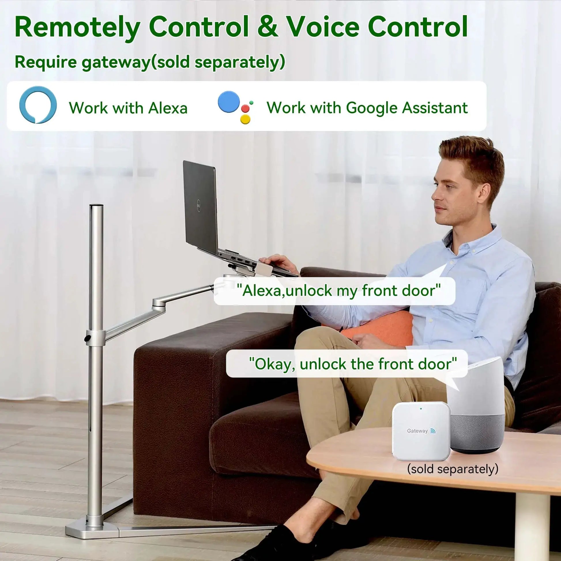 Keyless entry door lock with handle in satin nickel; compatible with Alexa and Google Assistant