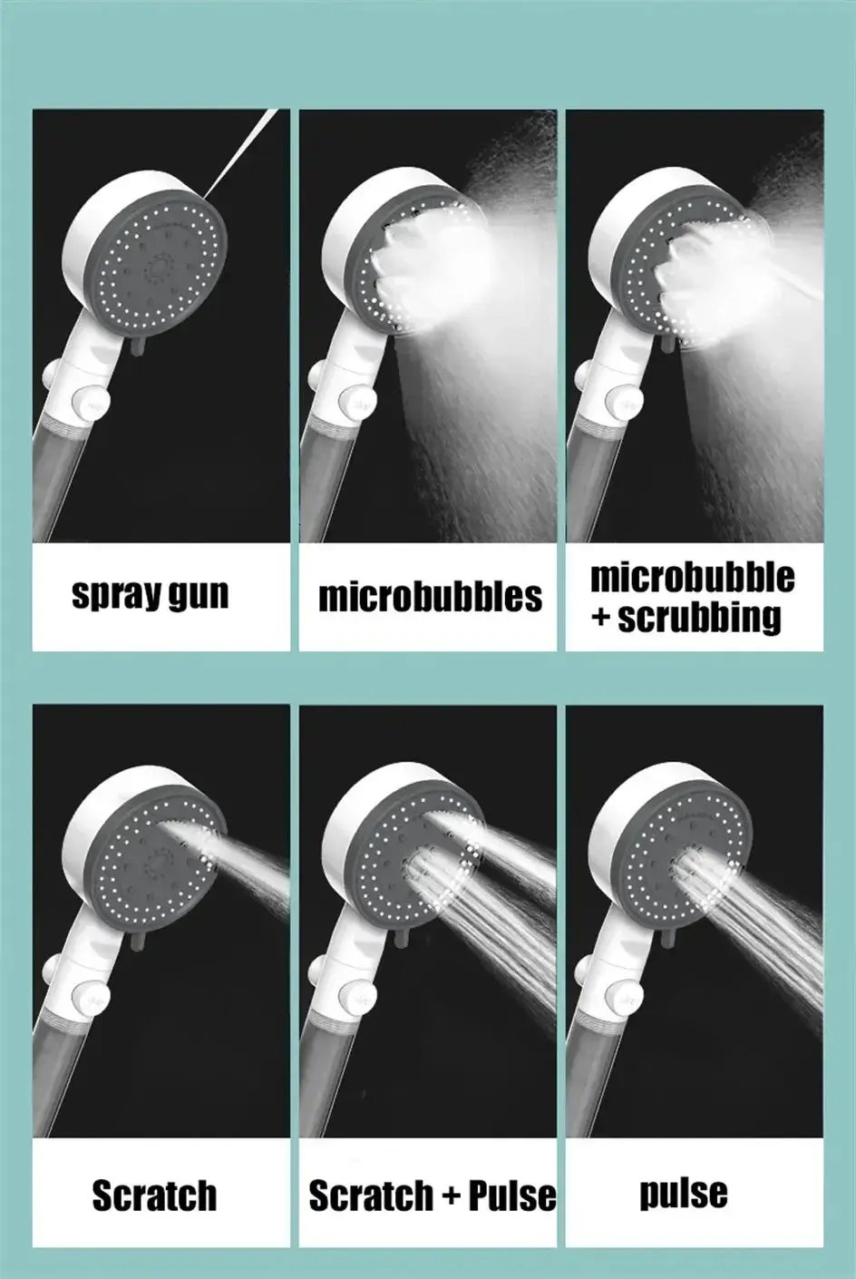 Simples Market white handheld showerhead with 10 modes, high-pressure spray and filter
