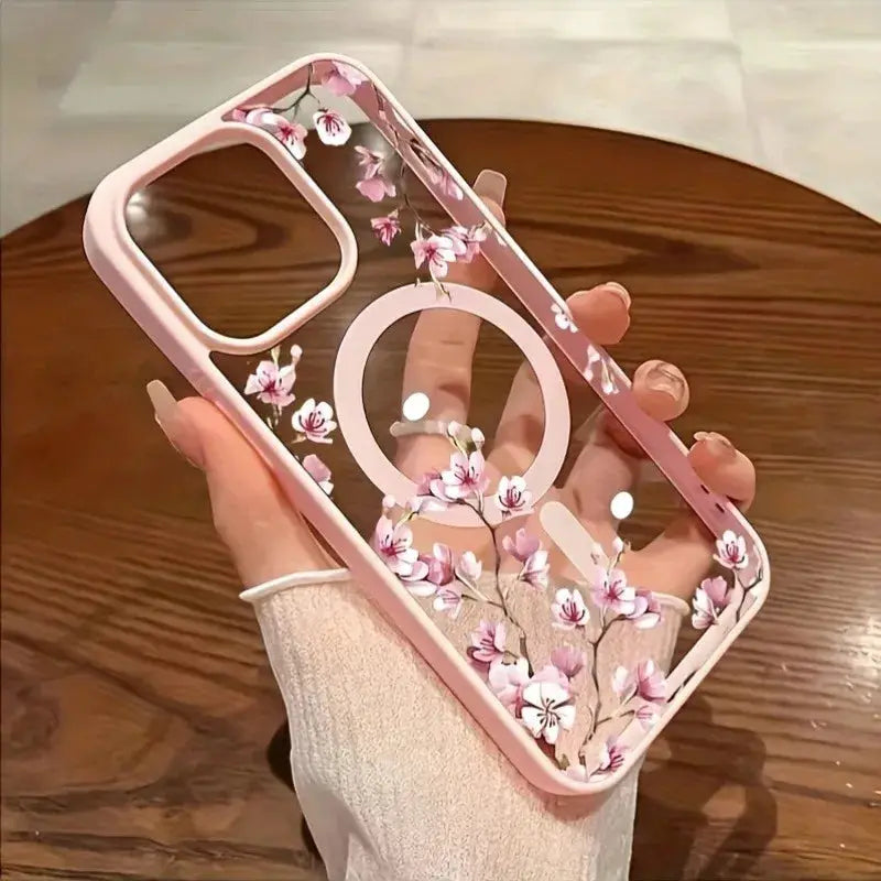 CherryGuard Pink Cherry Blossom Magnetic Phone Case For iPhone Series With Shockproof Protection