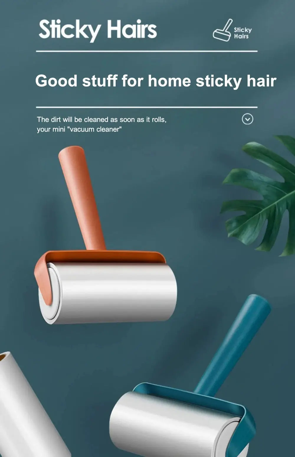 Sticky roller brush for pet hair removal, 3-piece set with orange and blue handles, Simples Market