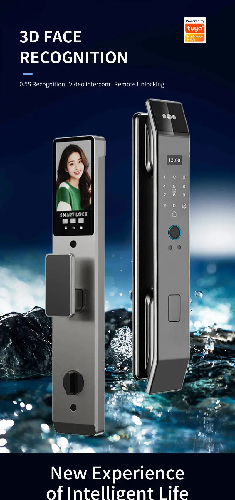 Simples Market XSDTS smart door lock with camera, 3D face recognition and Tuya app support; two metallic units