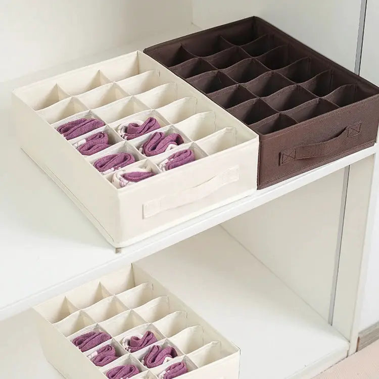 Socks underwear organizer storage box set of two in cream and brown by Simples Market