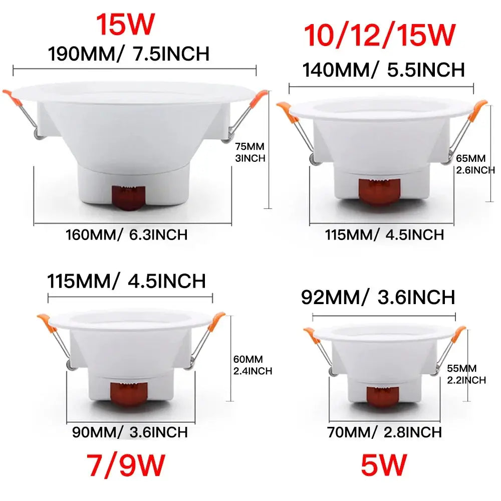 Simples Market WiFi Zigbee RGB LED downlight set, four sizes (5W, 7/9W, 10/12/15W) in white, dimmable smart spotlights