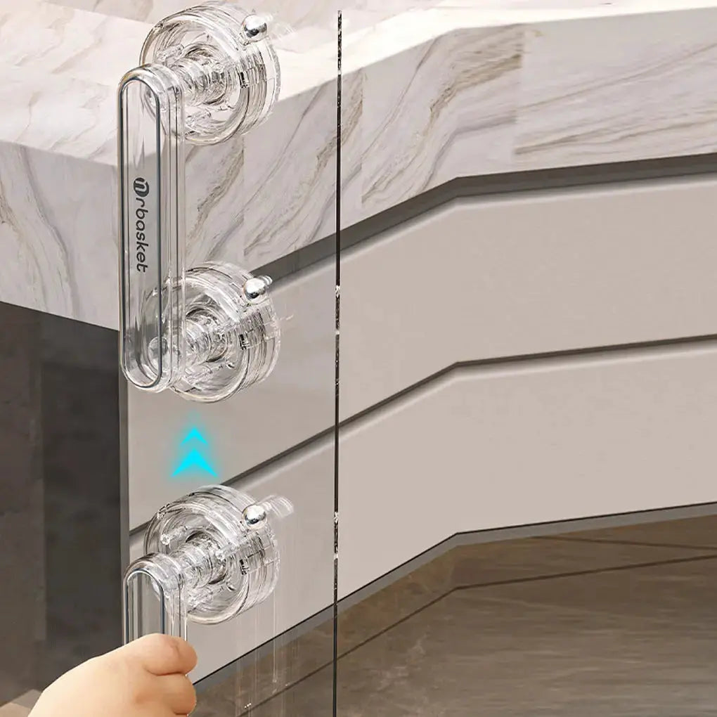 Suction cup handrail for glass bathroom door, transparent, by Simples Market, set of 2