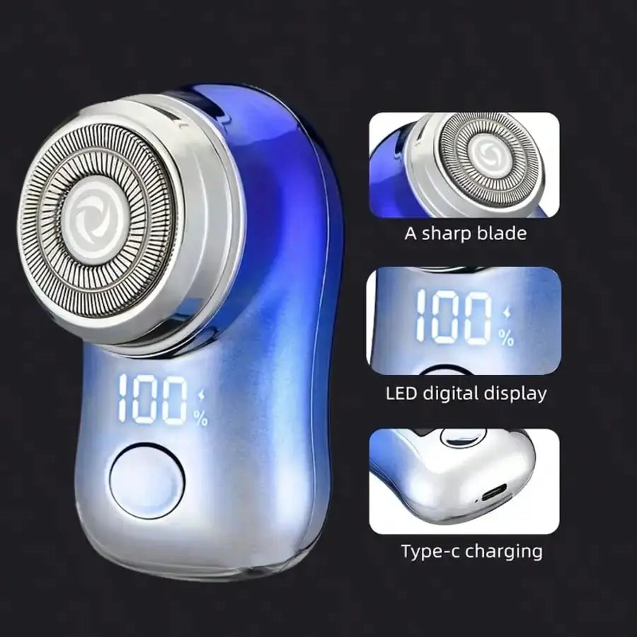 Simples Market cordless electric shaver for men with LED display, blue metallic body, Type-C charging