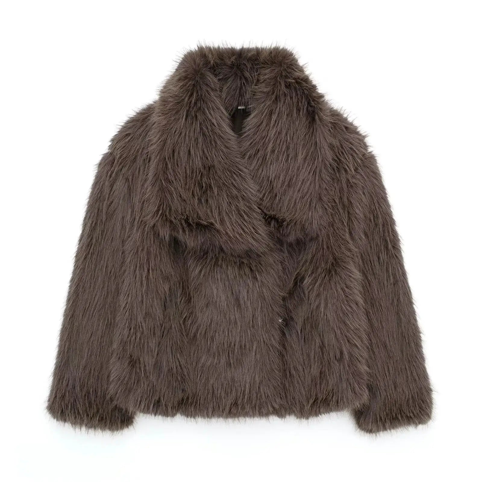 HH Women Fashion Cropped Faux Fur Jacket Coat Long Sleeve Front Snap Button Closure Lapel Collar Thick Outerwear Chic
