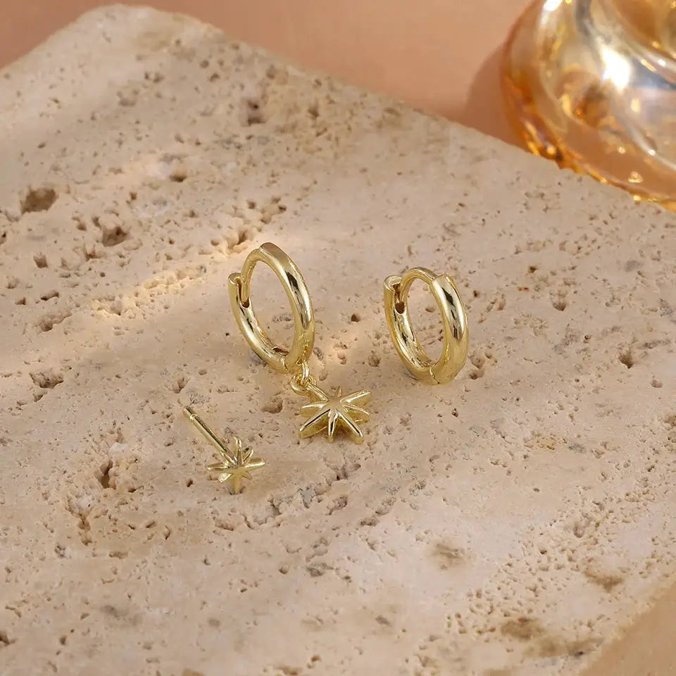 ZAKOL 3 Piece Fashion Round Star Drop Earrings Set Gold Color Dangle Earrings Punk Unisex Rock Jewelry