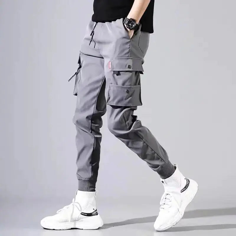 Men Cargo Tactical Pants With Durable Polyester Fabric Multi Pockets For Work Hiking Training Elastic Waist