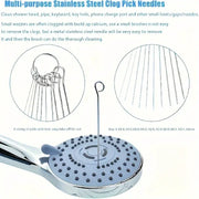 PureFlow Stainless Steel Needle Shower Head Cleaning Brush Set For Clogged Nozzles And Fits Multiple Shower Head Sizes