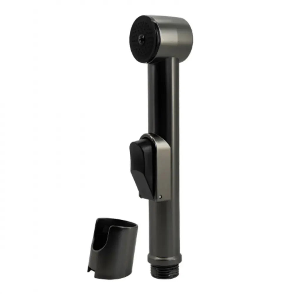 Handheld stainless steel bidet sprayer with adjustable spray, self-cleaning feature, and wall-mount kit