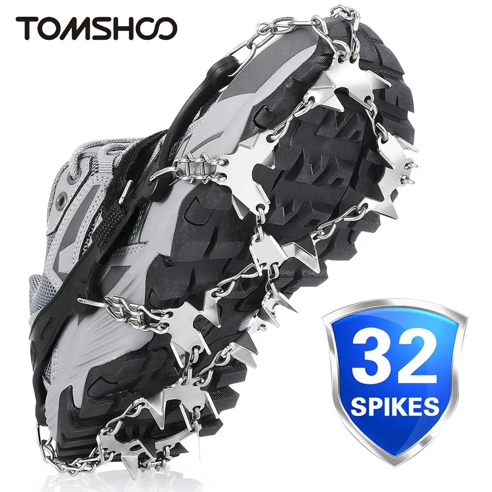 Tomshoo 32-teeth ice gripper spikes for shoes with chains, anti-slip hiking crampons