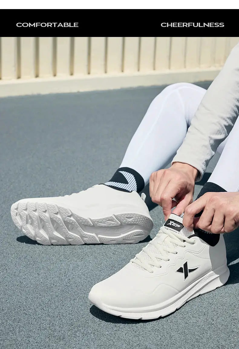 Xtep men's white running sneakers; pair shown.