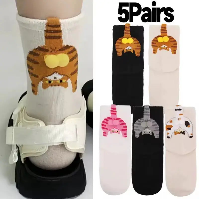 3D Cute Cat Socks Black And White Cotton Socks For Women And Girls Breathable Soft Kawaii Gift Sock Set