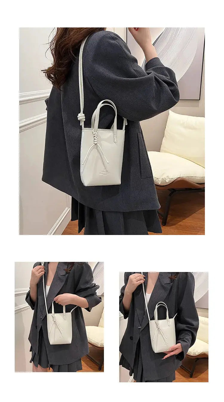 PU leather mini crossbody bag for women in white with top handles and long strap