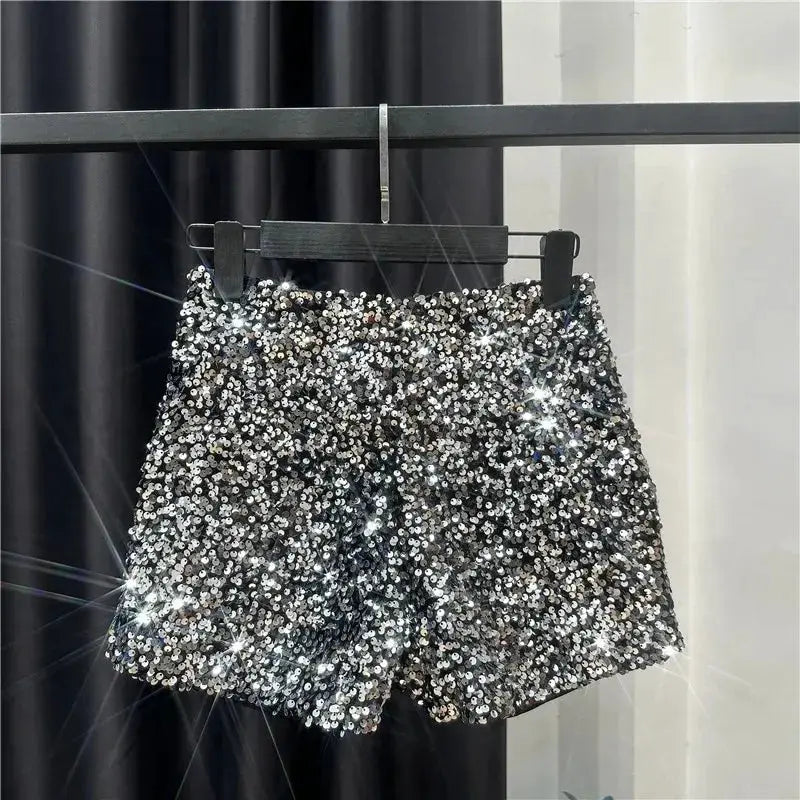 Velvet sequined shorts for women, black, shiny clubwear hot pants by Simples Market