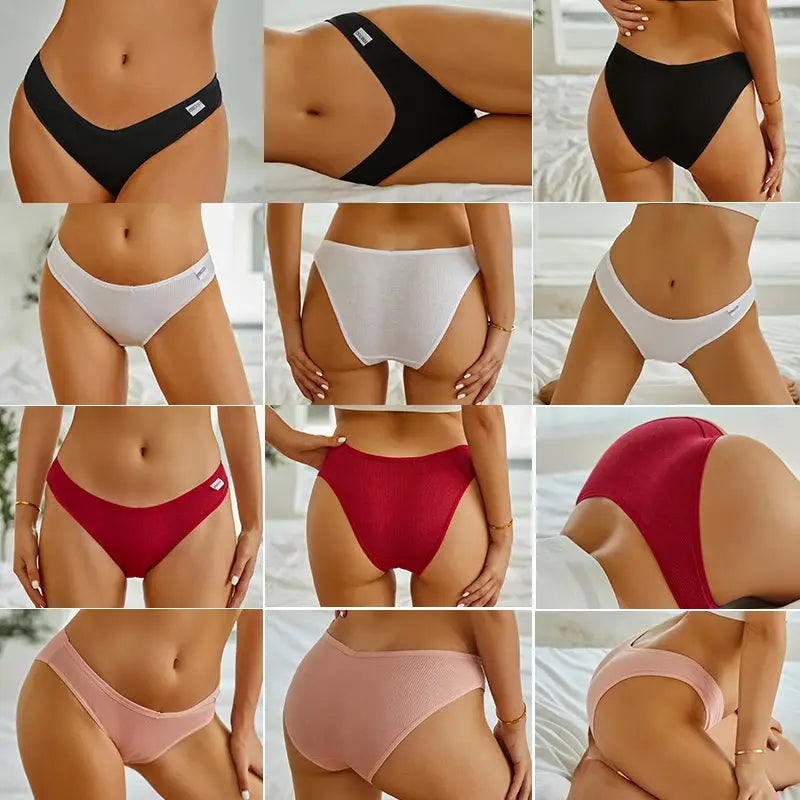 Simples Market FINETOO women's cotton panties set in assorted colors (black, white, red, pink, nude)