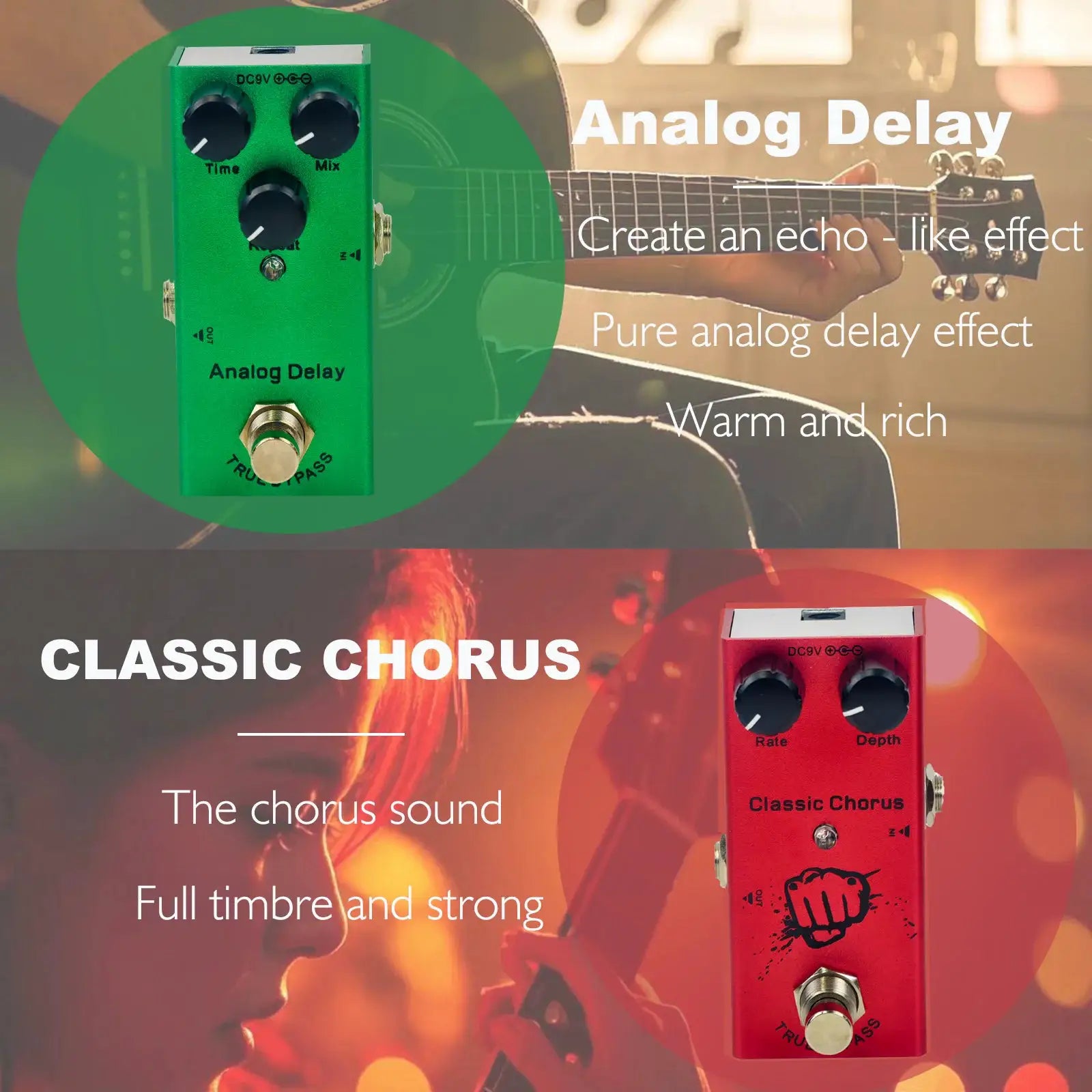 Mini Guitar Effects Pedal Multi Effects Overdrive Distortion Chorus Phase Delay Tremolo US Dream Vintage Metal Casing