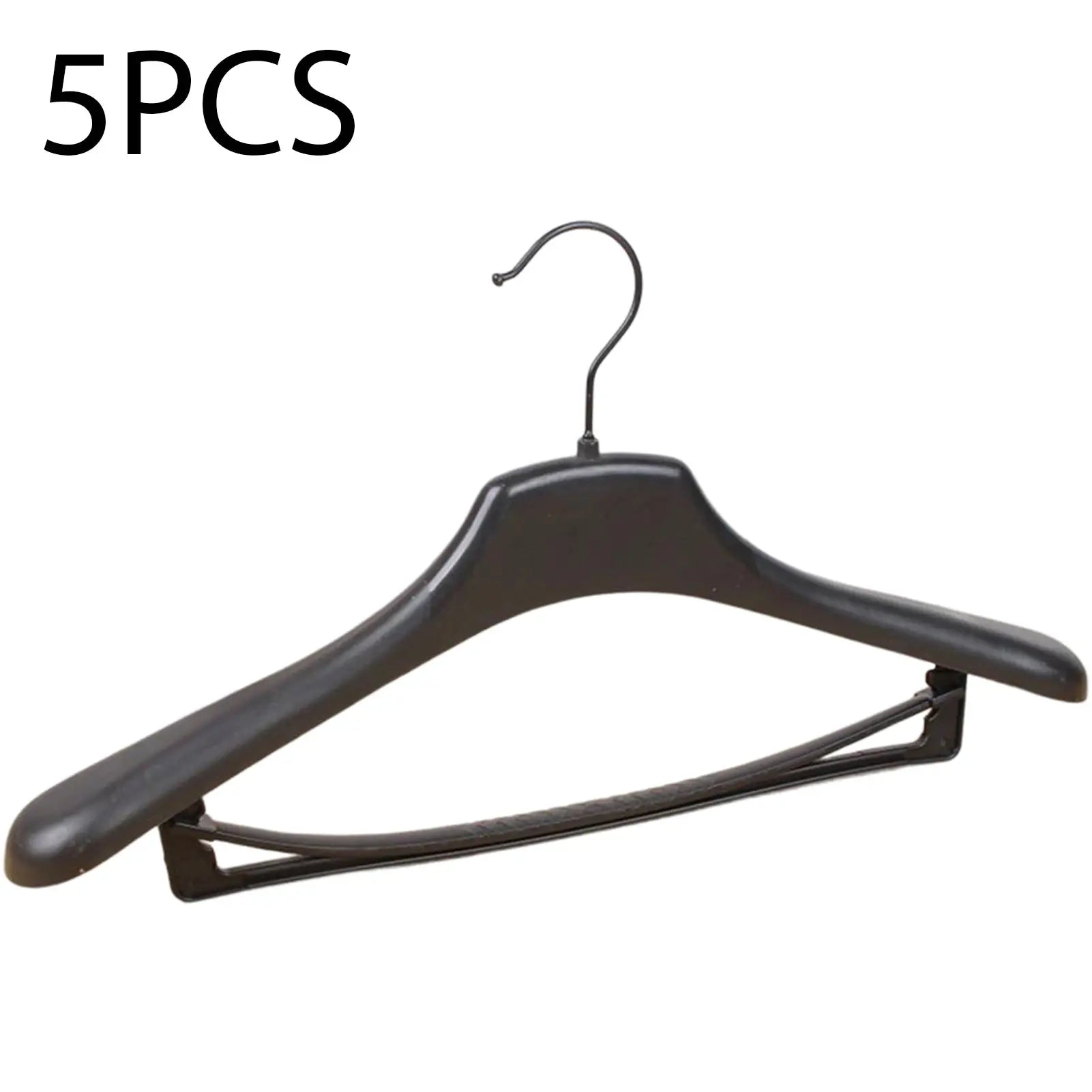 Clothes hanger, black plastic, wide-shoulder design, 5-piece set