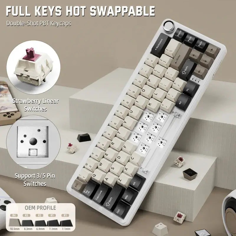 ATTACK SHARK X66 wireless mechanical keyboard by Simples Market with side-printed PBT keycaps, white/cream.