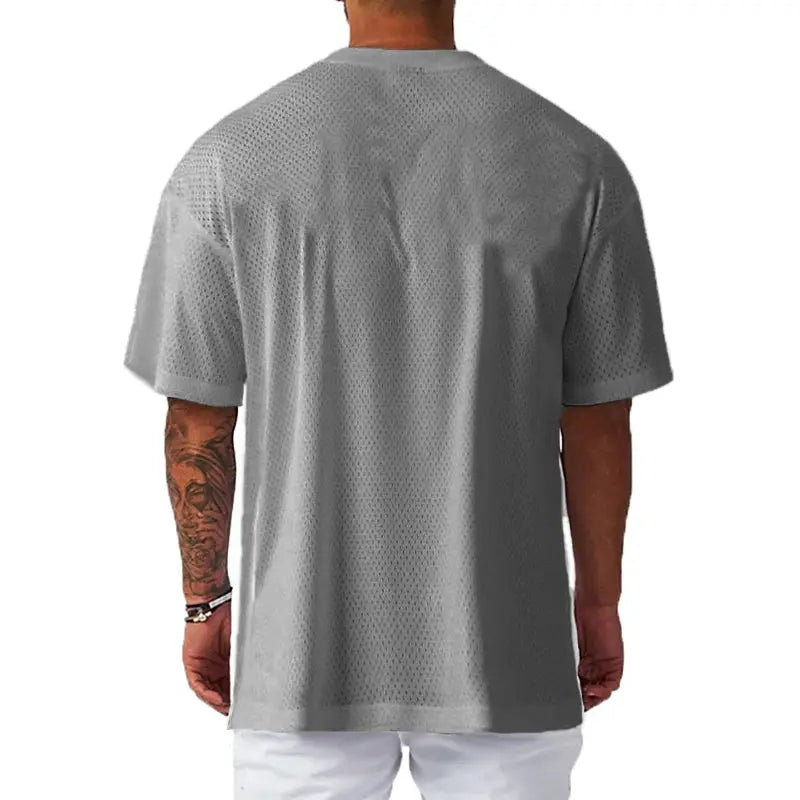 Oversized Loose Mens Casual Sport T Shirt Quick Dry Breathable Mesh For Gym Bodybuilding Fitness Short Sleeve