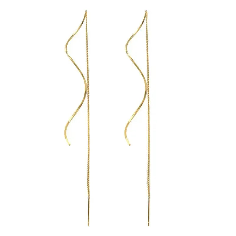2pc women's elegant light luxury earrings by Simples Market, gold-tone threader earrings with curved wavy bars