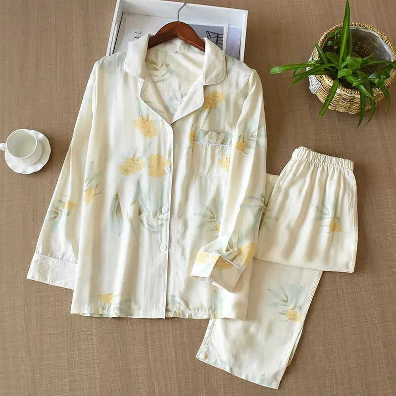 SilkyNest 100 Percent Viscose Pajama Set For Women Long Sleeve Trousers Plus Size 3XL Breathable Spring And Summer Nightwear