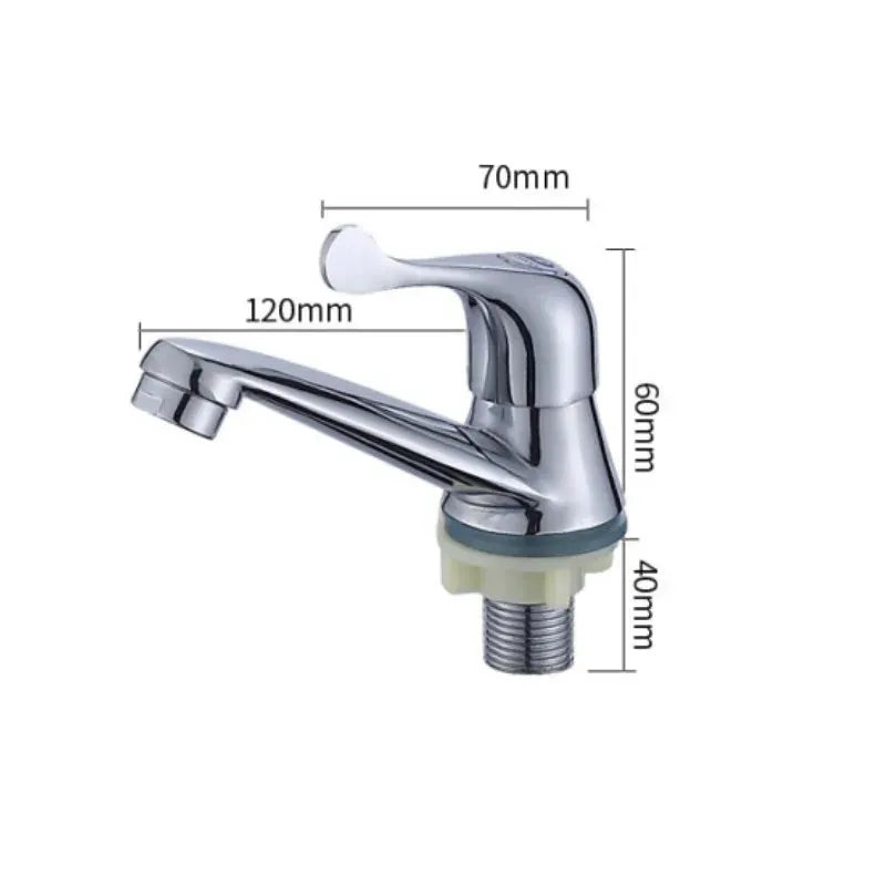 Chrome bathroom basin faucet, single cold-water tap with lever and threaded outlet